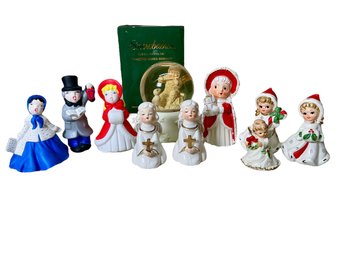9 Vintage Holiday Figurines And Snowbabies Snow Globe