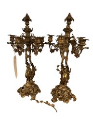 Pair Of Bronze Cornelius Candelabras Signed