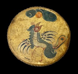 Vintage Hand-Painted Wood And Leather Chinese Drum