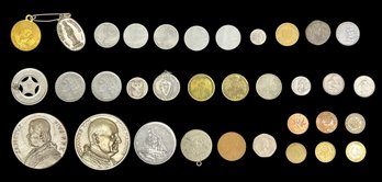 Lot Of 34 Assorted Coins Medals And Tokens
