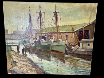 Signed Paul Goodridge Boats In Harbor 20' X 24' O/c Painting
