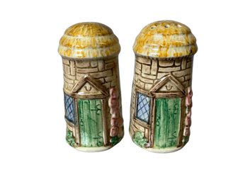 Vintage Thatched Cottage Salt And Pepper Shakers Glazed Porcelain Marked England