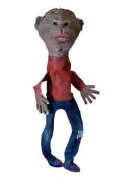 Paper Mache Puppet Man In Jeans And Small Beanie