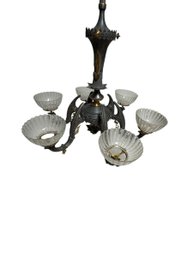 Archer & Pancoast Gasolier 6 Light C 1875 Cast Zinc And Bronze