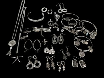 Big Lot Of Silver Tone Costume Jewelry