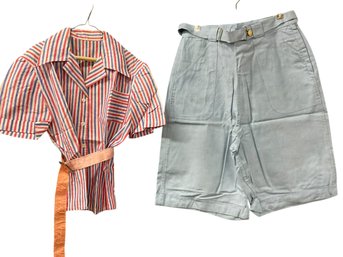 1940s Pinstripe Button Up & Knee Length Shorts Outfit