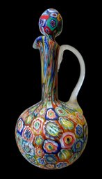 Vintage Murano Fratelli Toso Glass Millefiori Long Neck Cruet With Stopper