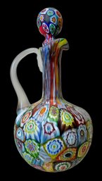Vintage Murano Fratelli Toso Glass Millefiori Long Neck Cruet With Stopper