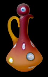 Vintage Murano Fratelli Toso Orange Glass Millefiori Cruet With Stopper