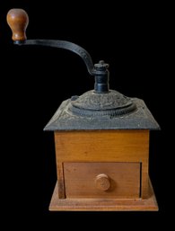 Vintage Wooden And Cast Iron Coffee Grinder