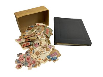 1936 Thorp And Martin Co Stamp Album And Box Filled With US Spain And Various World Stamps