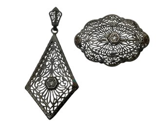 Two Antique Filigree Pieces Coin Silver?