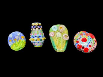 Four Large Lamp Work Glass Centerpiece Beads Floral And Colorful
