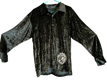 Extremely 90s Black Velvet Dragon Button Up M