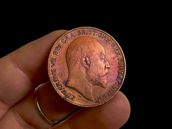 1910 British One Penny Coin Toning