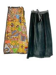Pair Of 1960s Wrap Around Skirts Velvet And Batik