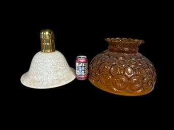 2 Large Glass Bell Shades Ambrer Moon & Stars And Lightolier White & Custard