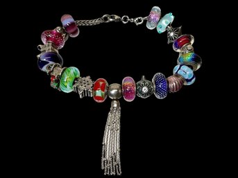 Sterling Charm Bracelet With 21 Chamilia Charms