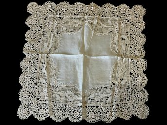 Antique Silk Tatted Hankie Plus H Monogram Napkins