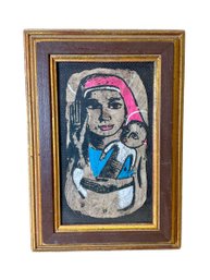 Vintage Silk Screen Print Of Madonna And Child Mid Century