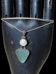 Sterling Sea Glass And Pearl Necklace