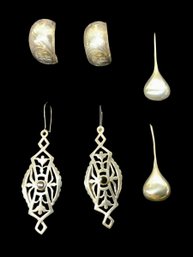 Three Pairs Of Sterling Pierced Ear Earrings
