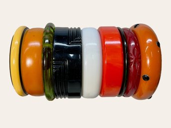 Lot Of Nine Vintage Or Antique Bangle Bracelets Early Plastic Or Bakelite