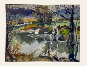 Watercolor Autumn Forest Attributed To John Chetchuti