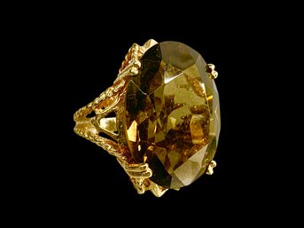 14K Yellow Gold Marked Cocktail Ring With Large Smoky Topaz 5.6 DWT