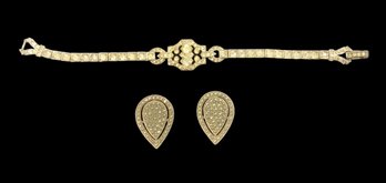 Sterling Bracelet And Earrings With Rhinestones And Marcasite