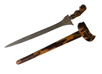 Antique Indonesian Kris Keris Knife Dagger With Scabbard