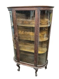 Antique Quarter Sawn Oak China Cabinet With Paw Feet