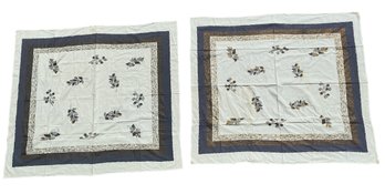 Pair Of Vintage 1950s Mid Century Modern Tablecloths Purple And Gold Floral Decoration