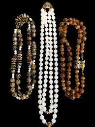 Three Beaded Necklaces Two Natural Stone One Antique Beads