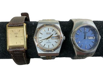 Three Vintage Seiko Ladies Quartz Watches 4303 040 Japanese Silver Wave Etc