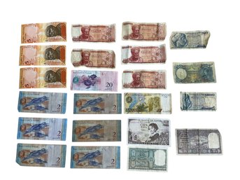 Lot Of Foreign Paper Currency Venezuela Bolivares India Rupees Greek Drachma Spain Pesetas