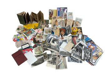 Large Lot Of Vintage And Antique Ephemera Stamps Baseball Tickets Advertising Cards Postcards Etc