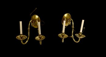 A Pair Of Solid Brass Two Arm Sconces. Rewired C1800's