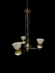 1880s Victorian Aesthetic Oil Chandelier 3 Light Cherry Blossom