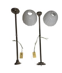 Pair Of Chrome Pendant Case Glass Lamps