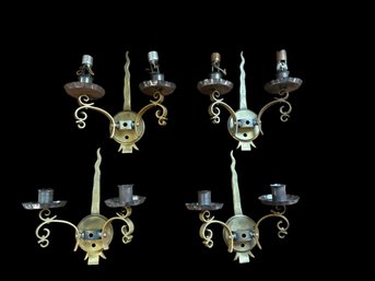 Set Of 4  Awesome Unusual Squiggle Brass Sconces