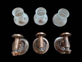Set Of 3 Argand Style Sconces With Original Shades