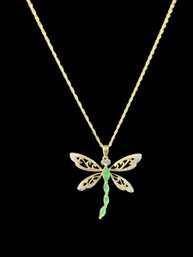 10k Gold & Emerald Dragonfly Pendant On 14k Chain - Adorable!