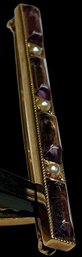 14K Gold Amethyst And Seed Pearl Bar Pin