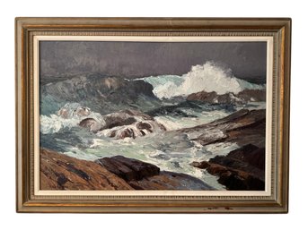KEN GORE ( 19111990) Crashing Surf On A Rocky Coast, Oil On Masonite