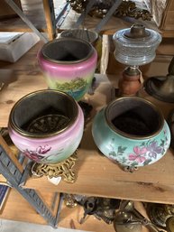 5 Antique Victorian Glass Oil Lamp Bases