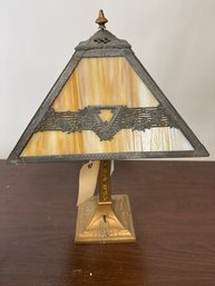 4 Panel Antique Slag Glass Lamp