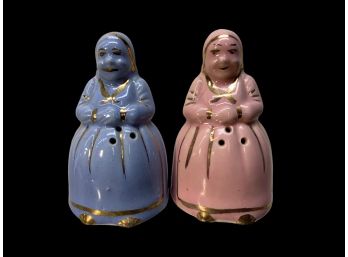 1950s Porcelain Women In Dresses Salt And Pepper Shakers
