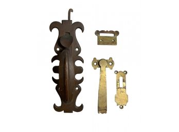Antique Fancy Brass Door Handle And Latch And Miscellaneous Brass Fittings