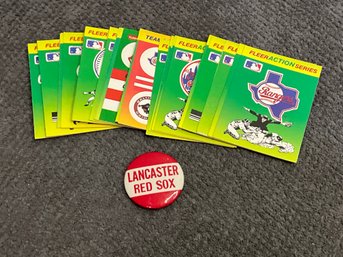 Vintage Lancaster Red Sox Pin Plus A Stack Of Team Logo Stickers